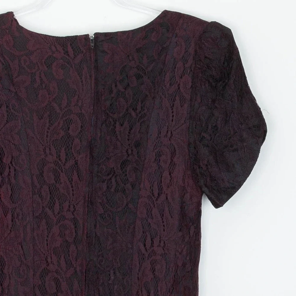 VTG 80s Miss Dorby Lace Midi‎ Dress Purple Black Puff Sleeve Size 16 Whimsigoth - Picture 7 of 8